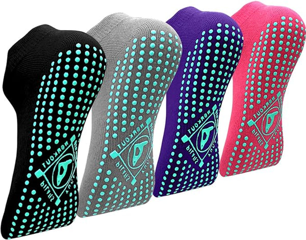 Yoga Socken Anti-Rutsch-Socken (4 Paare) für Damen Pilates, Yoga, Barre, Tanz, Ballett, Kampfsport, Trampolin, Fitness, Krankenhaus, Reha, Heim- und Körperbalance